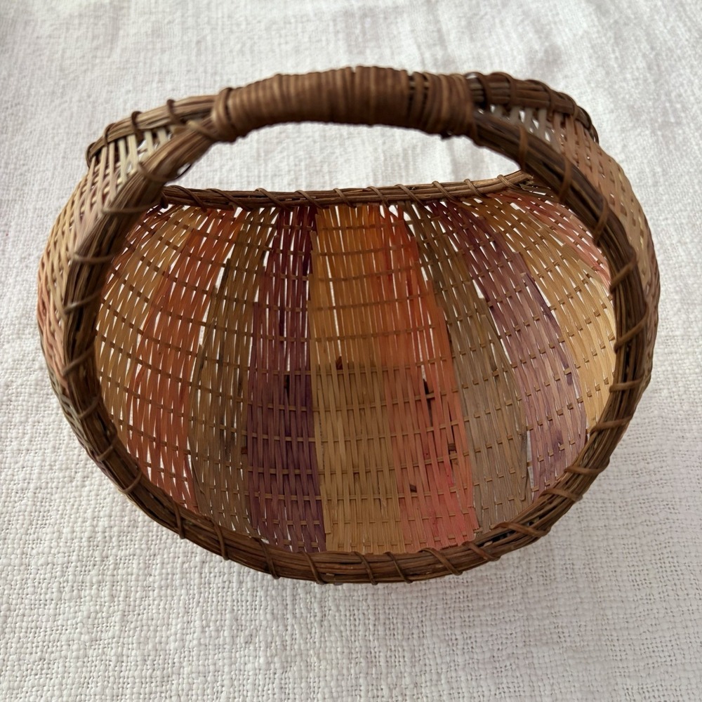 Vintage 1986 Avon Pastel Collection Handled Wovenโ Multi-Color Bamboo Basket